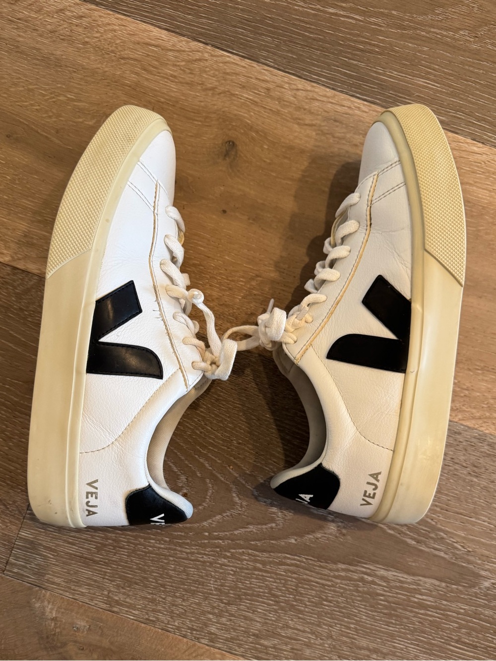 Veja White Leather Low-Top Sneakers with Black V Logo - Picture 5 of 9
